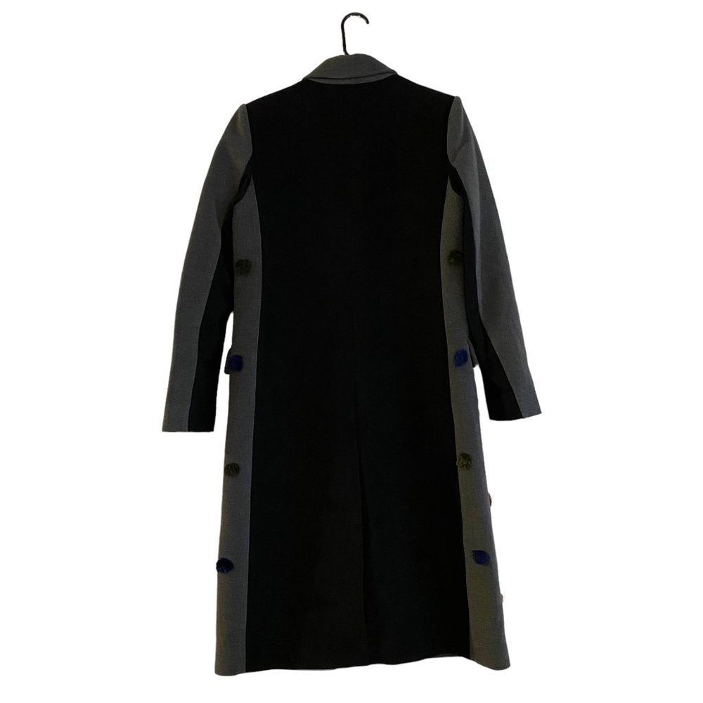 BCBGMaxazria Jaxson Pom-Pom Trench Coat S Grey and Multi Colored - Picture 2 of 5